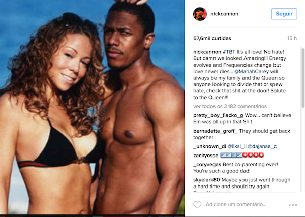 A declaração de Nick Cannon sobre sua ex, Mariah Carey (Foto: Instagram)