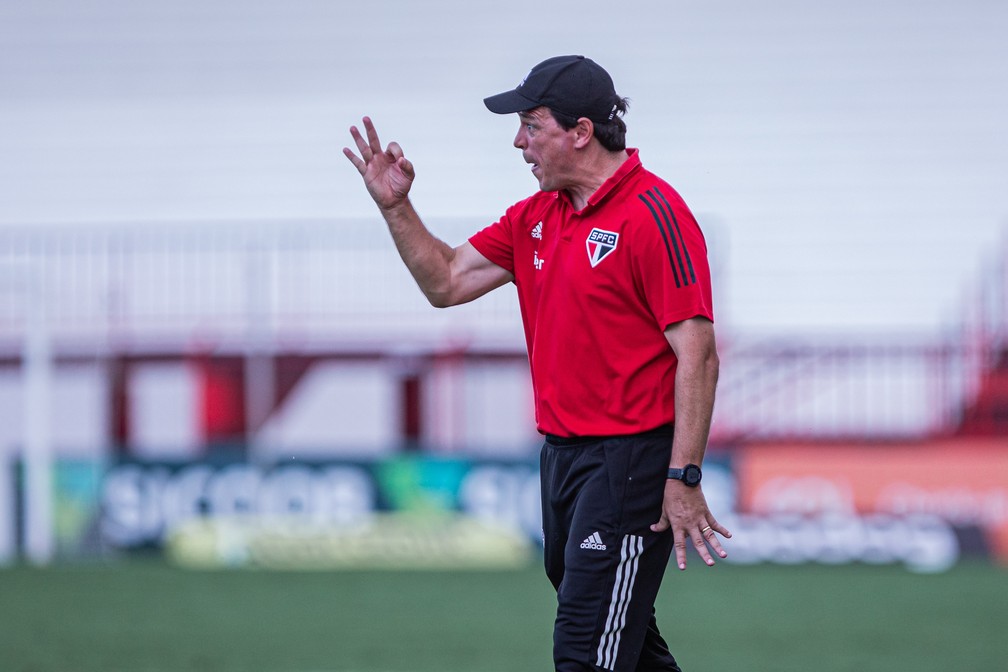 Fernando Diniz, técnico do São Paulo, no jogo contra o Atlético-GO — Foto: HEBER GOMES/AGIF - AGÊNCIA DE FOTOGRAFIA/ESTADÃO CONTEÚDO