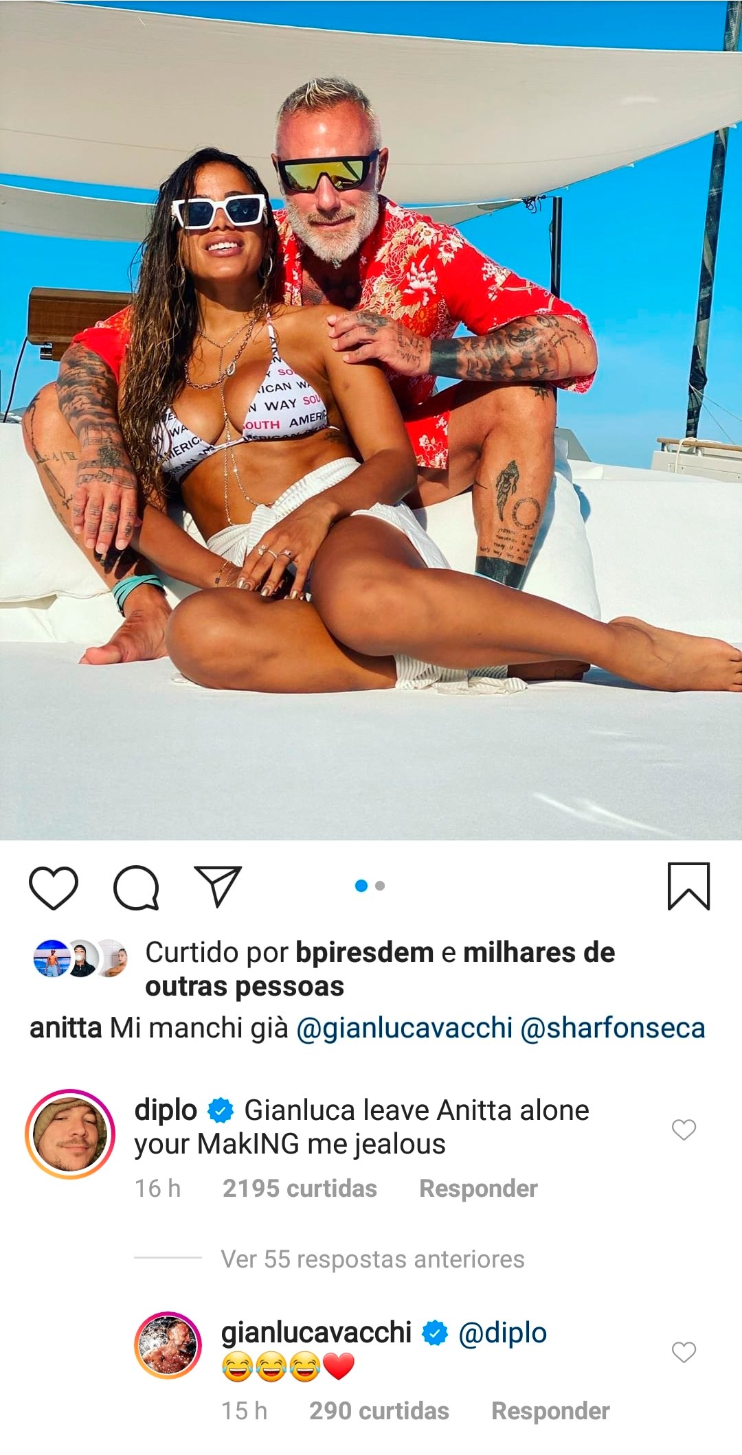 Diplo diz que está com ciúme de Anitta com Gianluca Vacchi (Foto: Reprodução/Instagram)