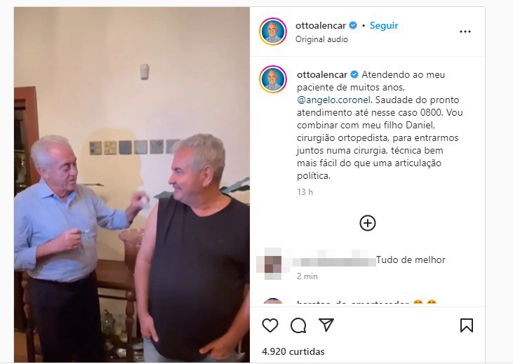 Com crise de coluna, senador da Bahia é atendido por Otto Alencar: 'mão divina'