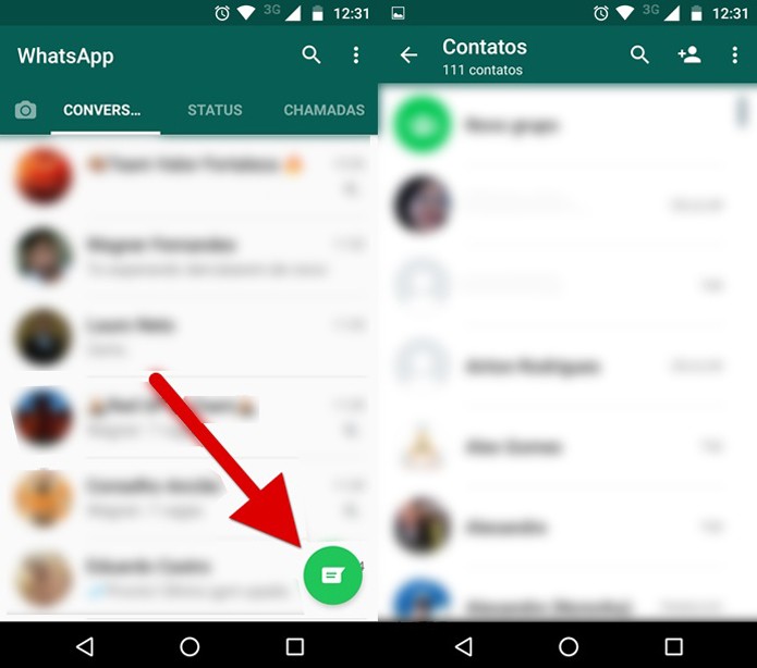 Acessando a lista de contatos no novo WhatsApp (Foto: Reprodução/Felipe Alencar)