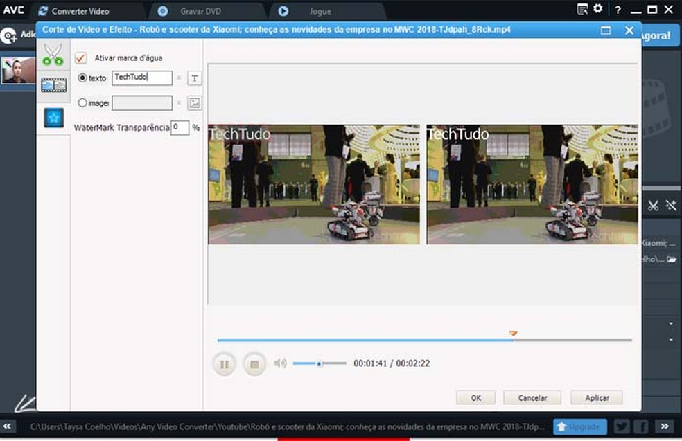 AVC é capaz de editar tanto a imagem quanto o áudio do vídeo baixado pelo programa (Foto: Reprodução/Taysa Coelho)