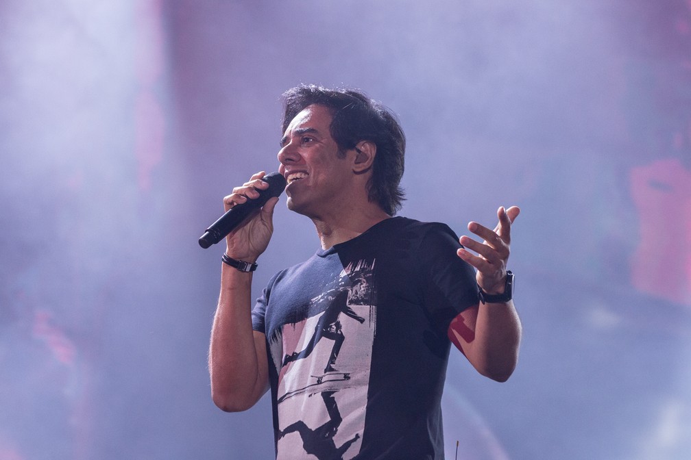 Guilherme durante apresentação da dupla em Barretos 2018 (Foto: Ricardo Nasi/G1)