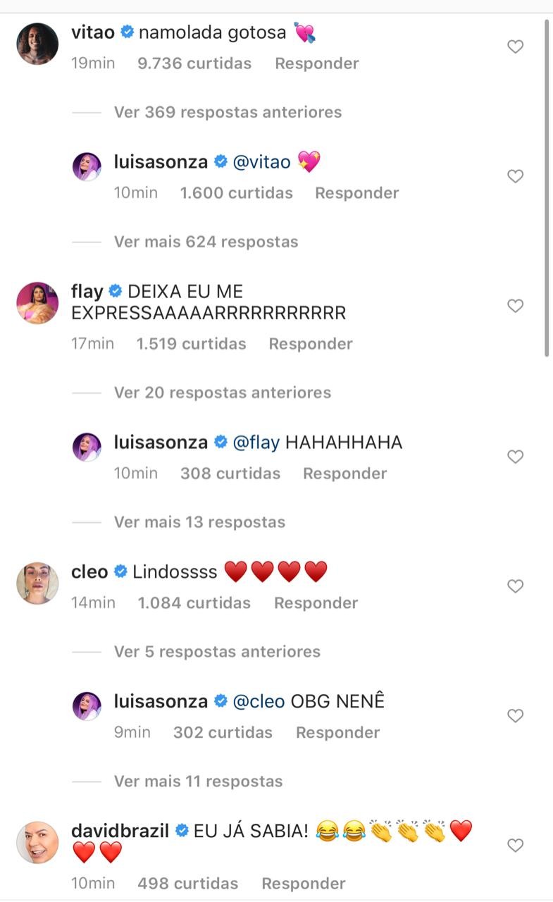 Luísa Sonza e Vitão assumem romance e famosos celebram (Foto: Reprodução/Instagram)