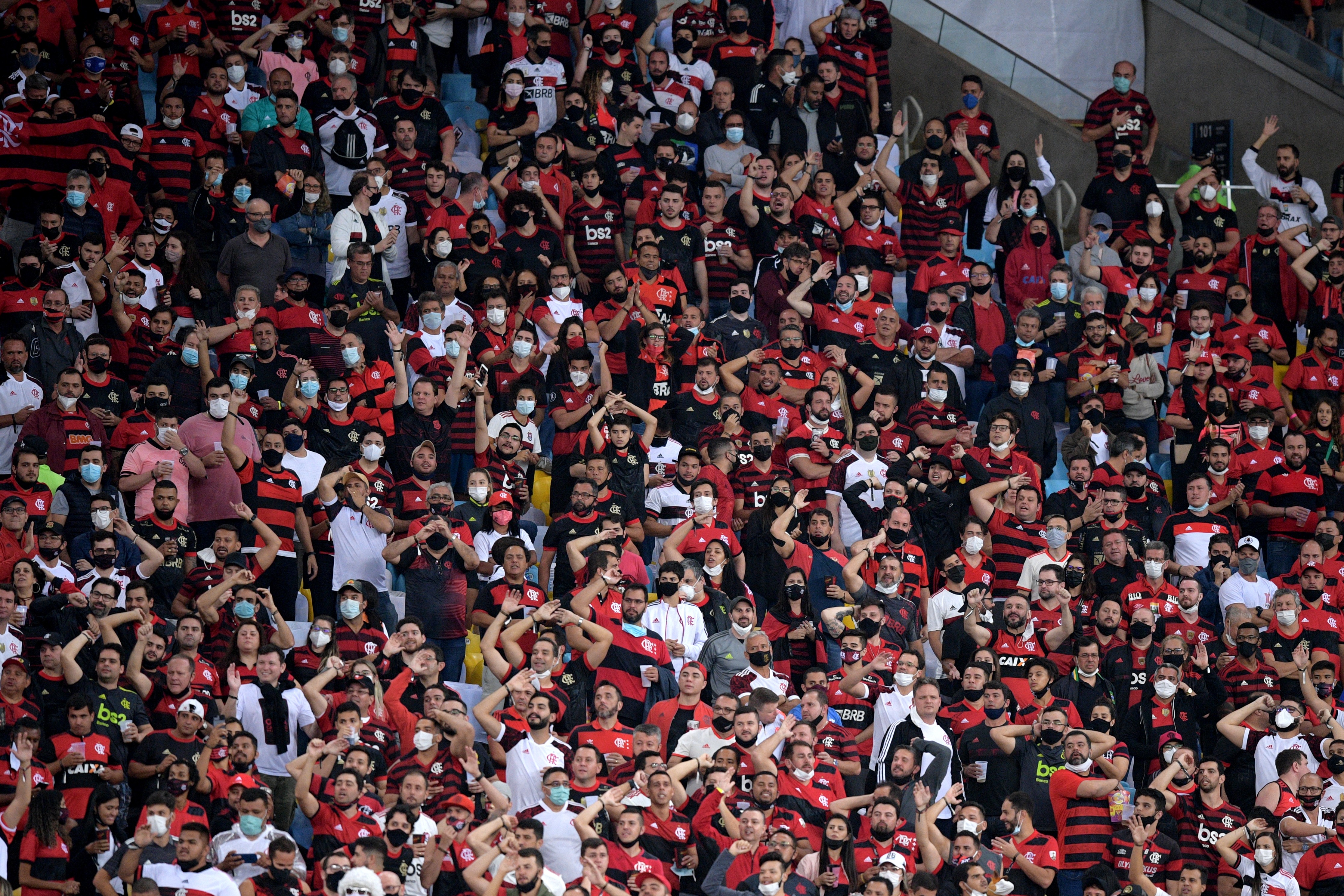 Torcida do Flamengo no Maracanã em partida pela Libertadores da América de 2021 contra o Barcelona-EQU (Foto: Getty Images)