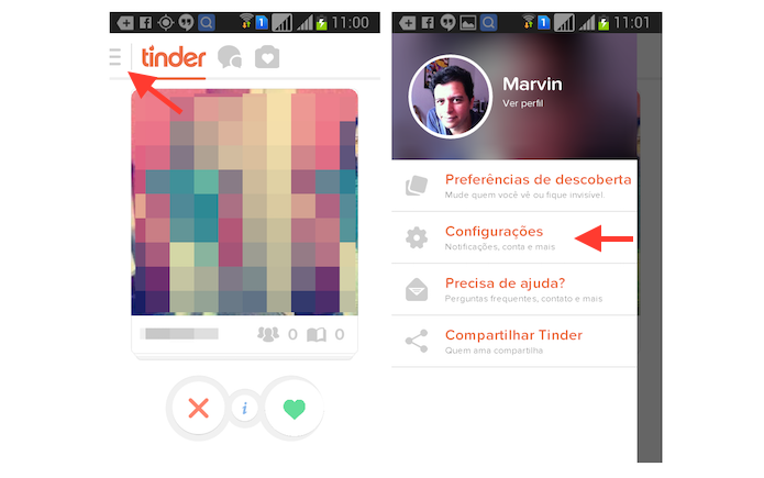 Acessando as configurações do Tinder no Android (Foto: Reprodução/Marvin Costa)