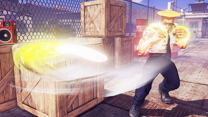 Imagem de Guile ao disparar seu famoso Sonic Boom em Street Fighter 5 (Foto: Reprodução/Polygon)