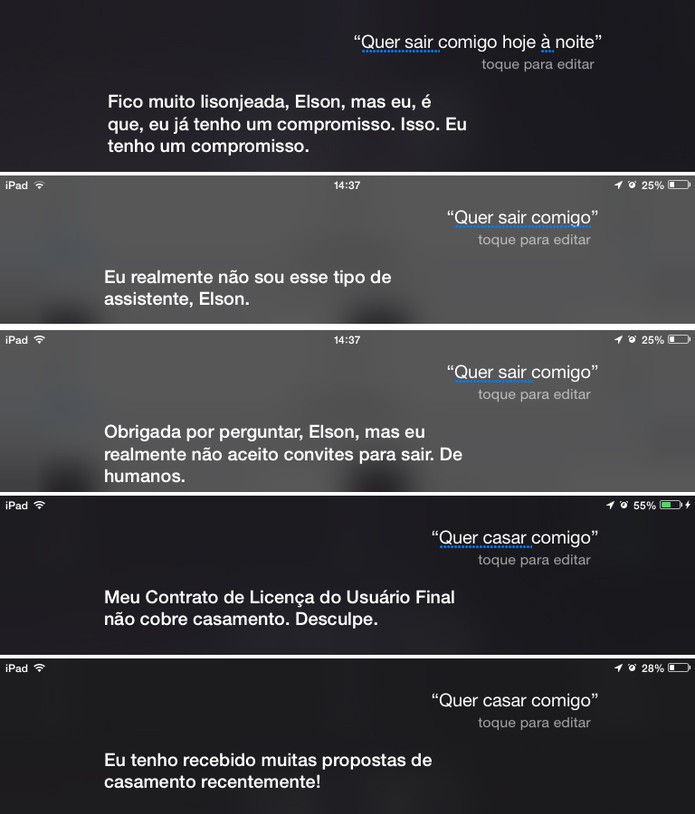 Siri rebate todos os convites e pedidos feitos pelos usu?rios (Foto: Reprodu??o/Elson de Souza)