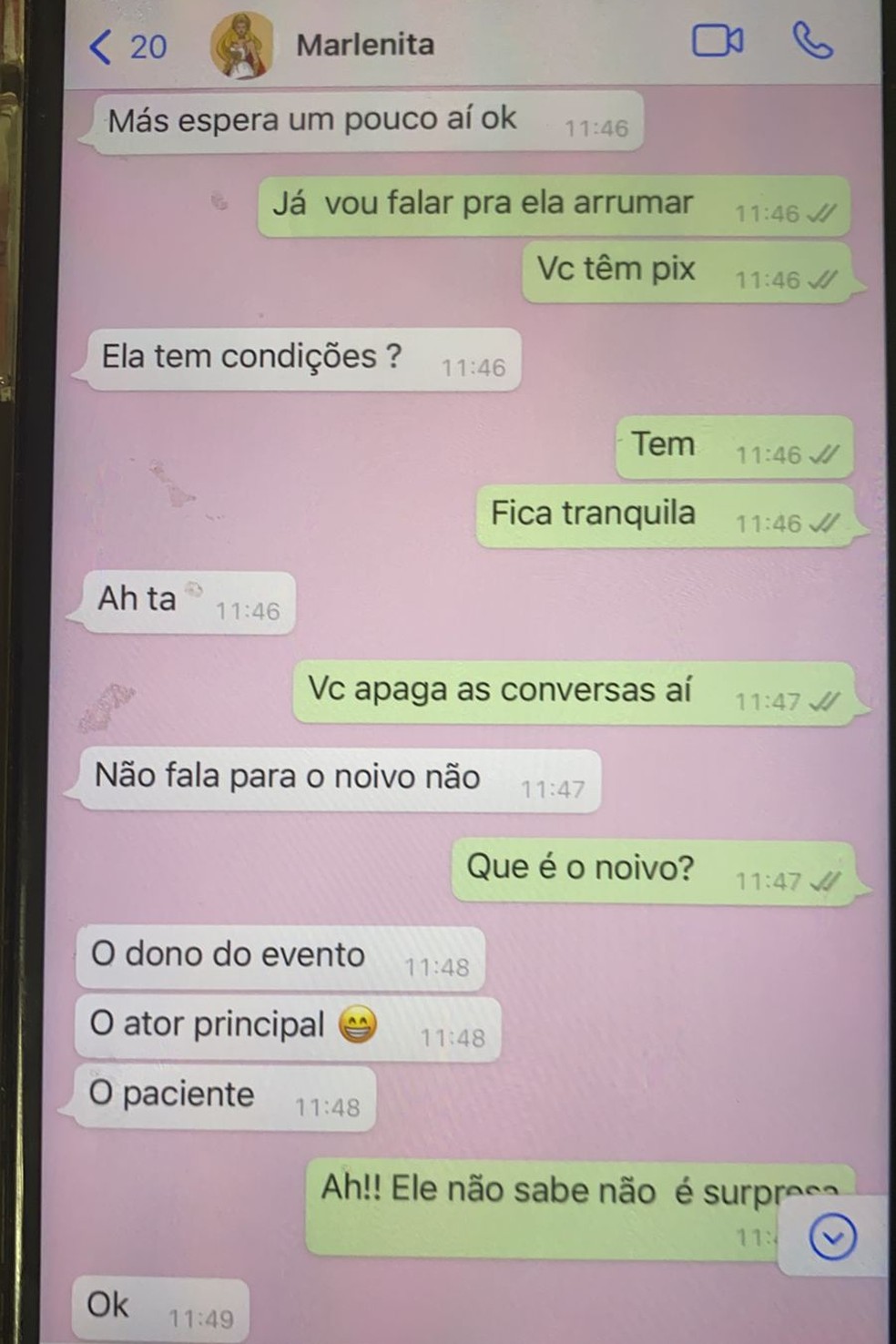 Marlenita Silva e Sônia Sousa trocam mensagens sobre marcação de cirurgias ilegais no DF — Foto: PCDF/Divulgação