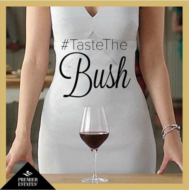 A propaganda australiana, que mostra uma taça de vinho posicionada na região pélvica de modelo (Foto: Divulgação)