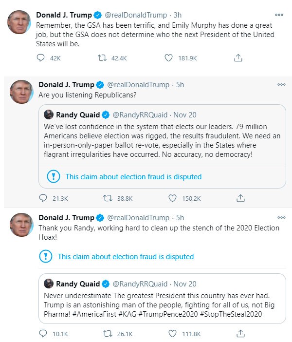Alguns dos compartilhamentos de Donald Trump (Foto: reprodução Twitter)