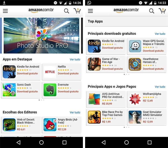 Amazon Appstore é alternativa para Play Store. (Foto: Reprodução/Alessandro Junior)