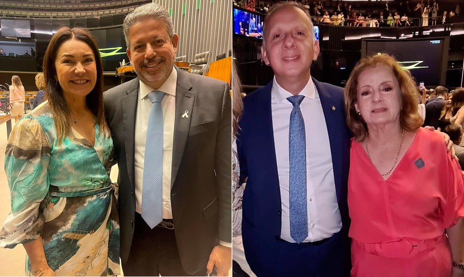 Arthur Lira (PP-AL) com Margarete Coelho (à esquerda) e Virgínia Velloso com o filho, o deputado federal Aguinaldo Ribeiro (PP-PB)