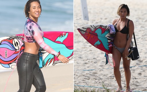 Danni Suzuki aproveita dia de sol no Rio para surfar