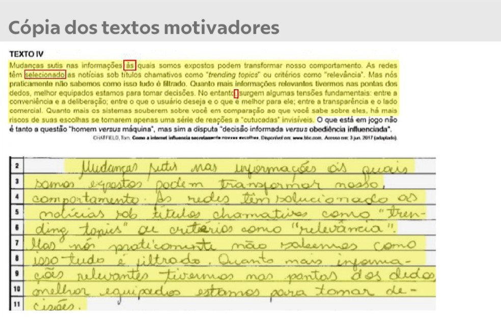 Cópia do texto motivador em redação do Enem divulgada pelo Inep — Foto: Reprodução/Inep