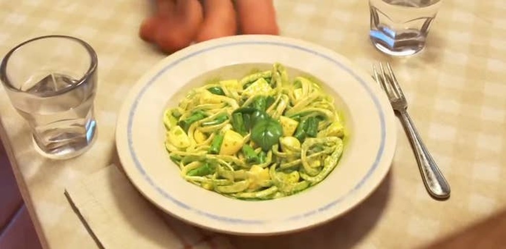 Receita de macarrão trenette al pesto é recorrente na animação Luca, novo filme da Disney — Foto: Disney / Reprodução