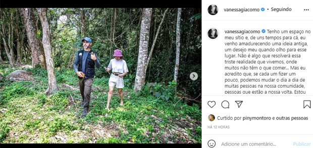 Vanessa Giácomo fala de projeto de horta em seu sítio para doar comida a pessoas carentes (Foto: Reprodução/Instagram)
