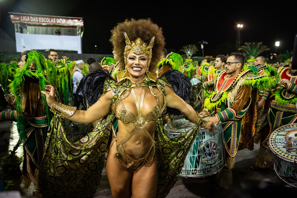 Viviane AraÃºjo, rainha de bateria da Mancha Verde â Foto: Fabio Tito/G1