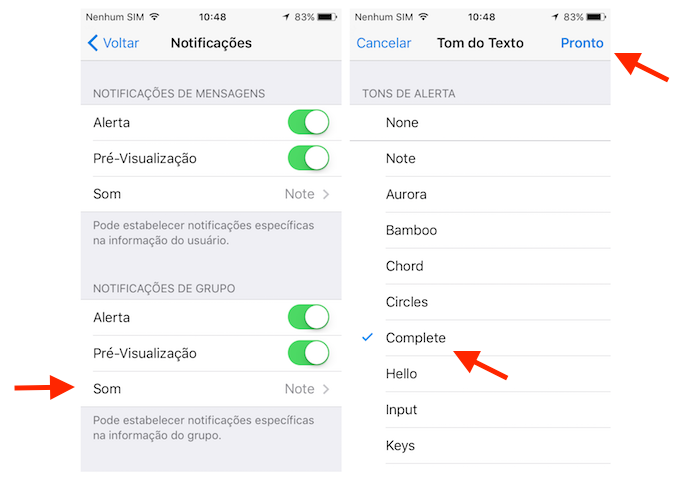 Alterando o som para novas mensagens no Telegram para iPhone (Foto: Reprodução/Marvin Costa)