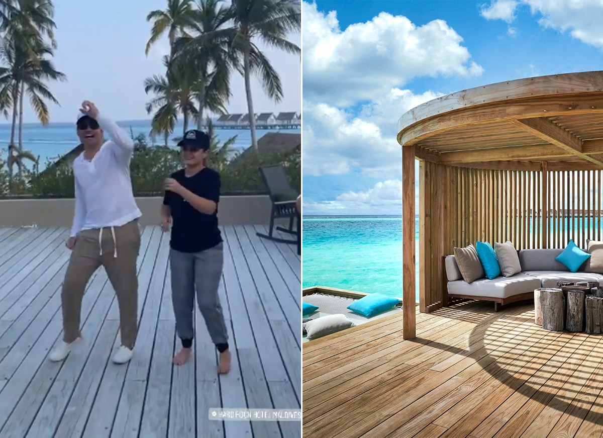 Maiara e Fernando curtem Maldivas em resort de luxo com diárias de até R$ 29 mil (Foto: Reprodução / Instagram e Hard Rock Maldives)