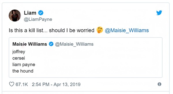 Liam Payne / Maisie Williams  (Foto: Twitter)