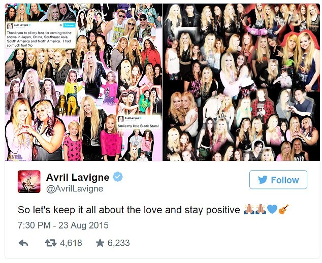 Avril postou várias fotos com seus fãs (Foto: Reprodução/Twitter)