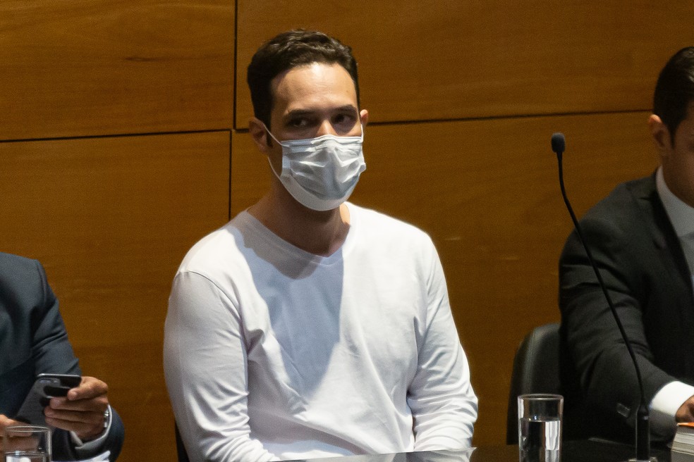 Jairinho durante audiência da morte de Henry Borel, no Tribunal de Justiça do Rio, na terça-feira (14) — Foto: Brunno Dantas/TJ-RJ