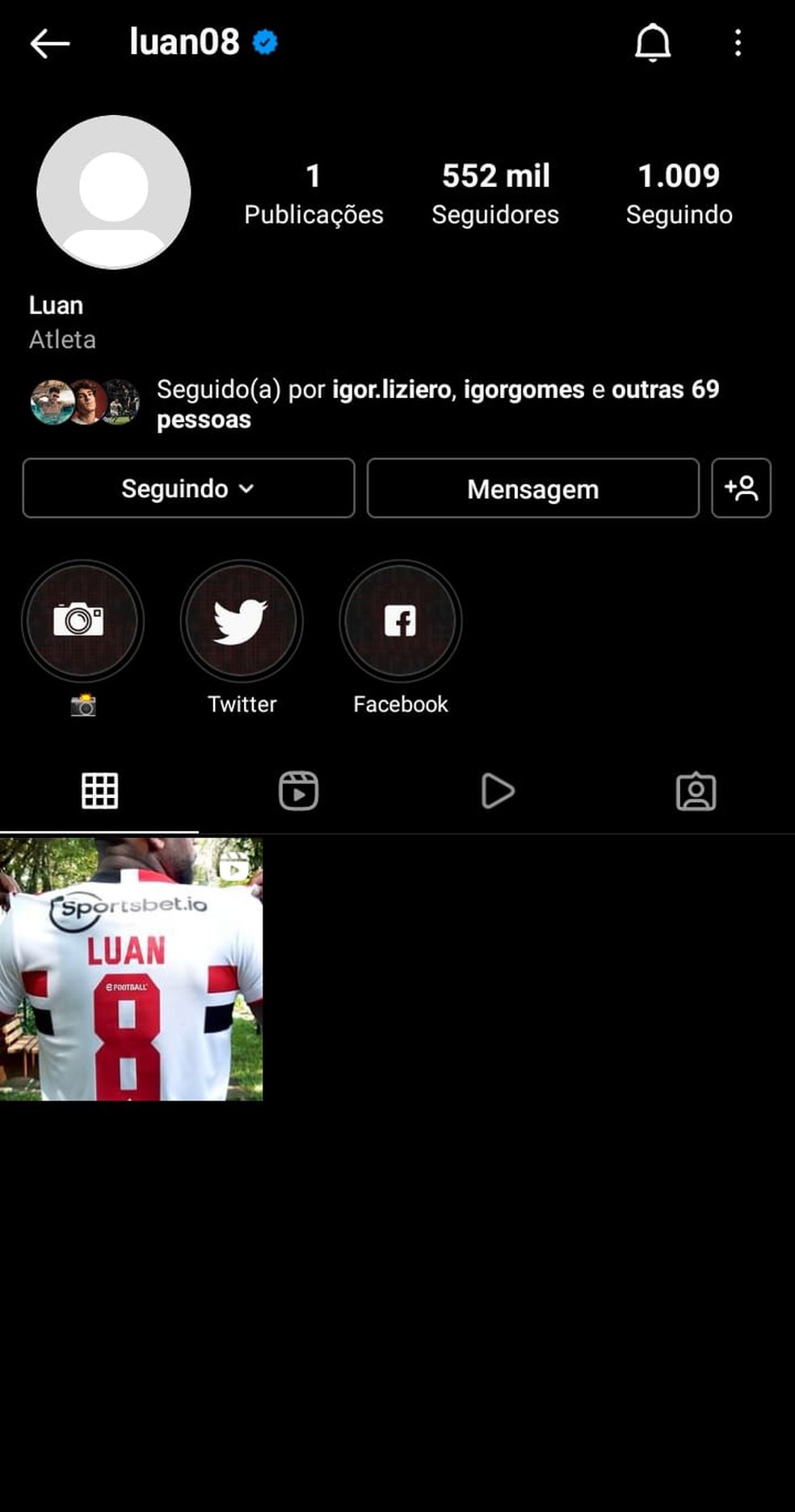 Luan deixou apenas uma foto no Instagram e se afastou das redes — Foto: Reprodução