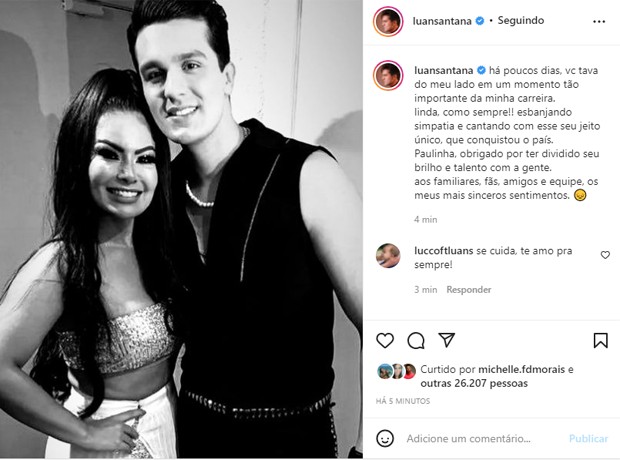Luan Santana dá adeus a Paulinha Abelha (Foto: Reprodução/Instagram)