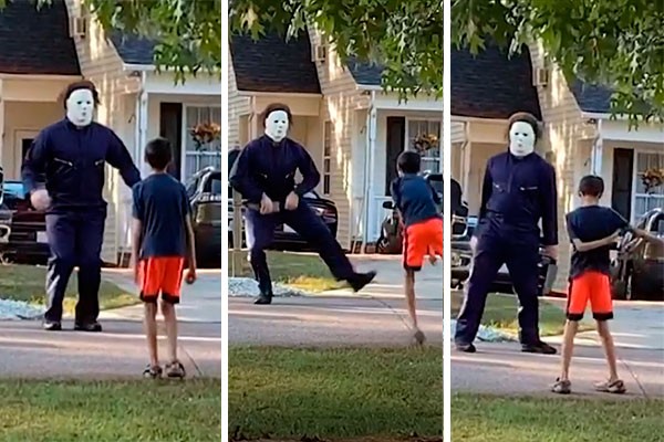 Michael Myers em duelo de dança com garoto (Foto: reprodução)