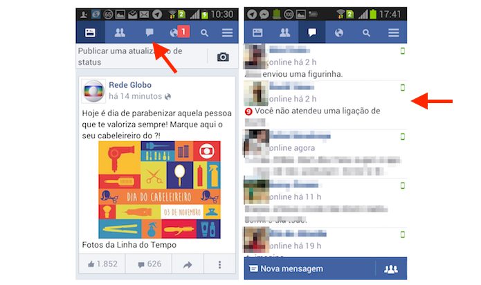 Acessando a página de mensagens do Facebook Lite para Android (Foto: Reprodução/Marvin Costa)