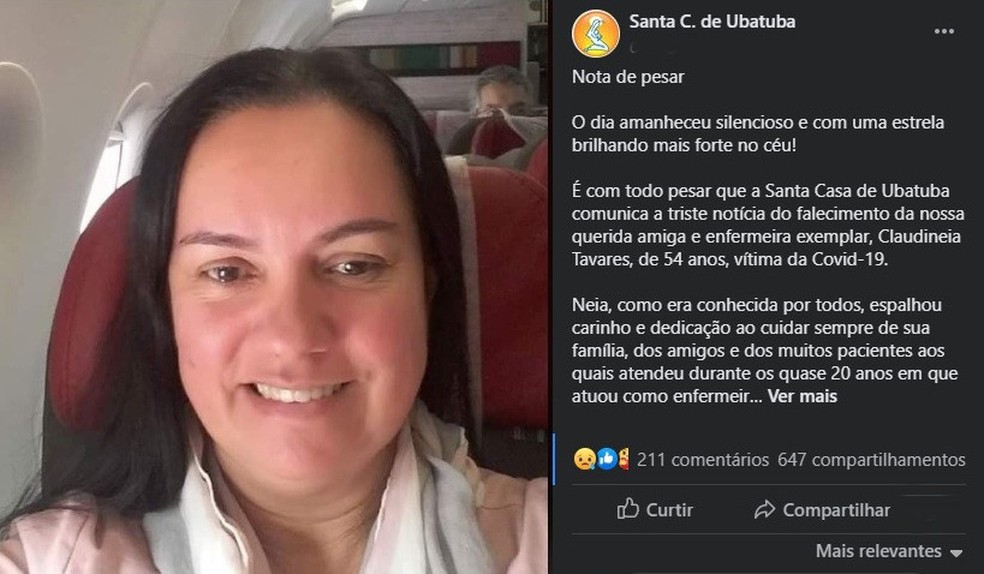 Enfermeira da Santa Casa de Ubatuba morre v&iacute;tima de Covid-19 &mdash; Foto: Reprodu&ccedil;&atilde;o/Facebook