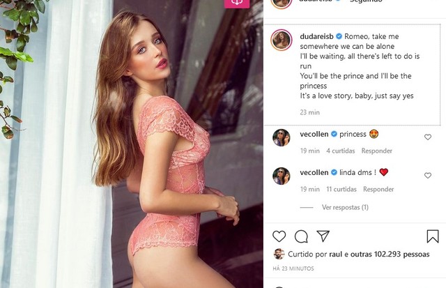 Duda Reis bate 100 mil likes em minutos com foto de lingerie no Instagram (Foto: Reprodução/Instagram)