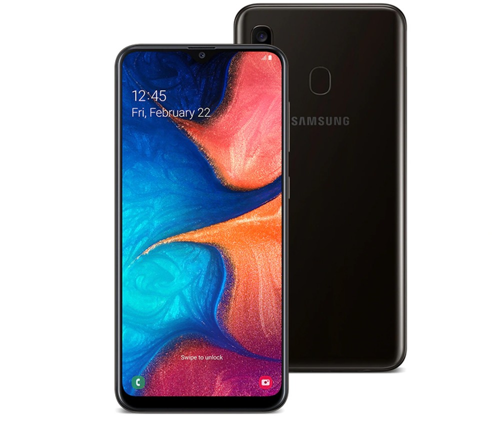 A tela do Galaxy A20 é de Super AMOLED — Foto: Divulgação/Samsung