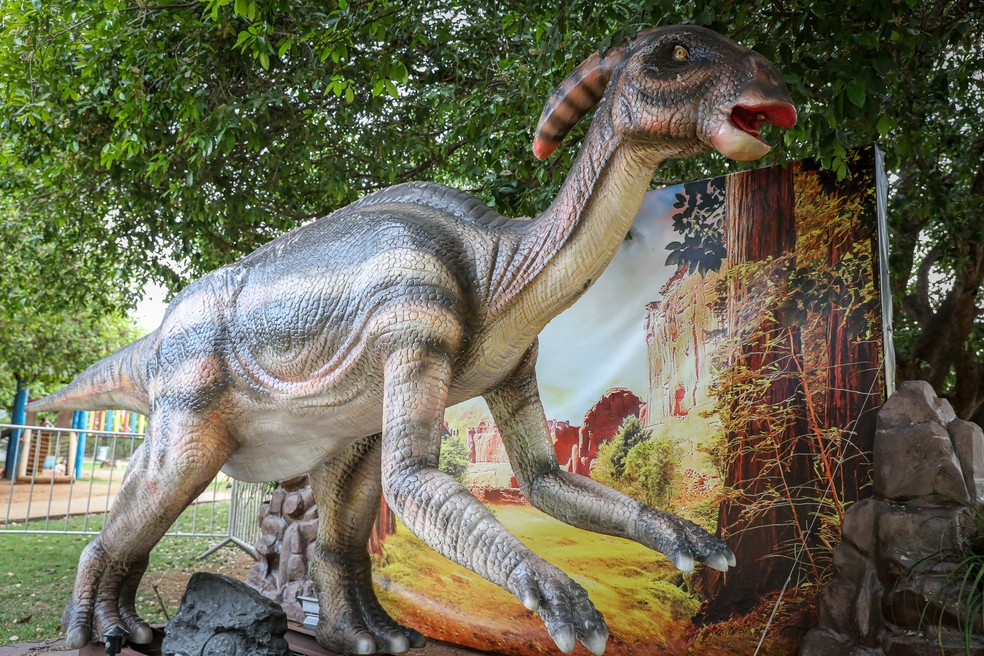 Réplica da exposição Vale dos Dinossauros, em Cuiabá  — Foto: Michel Alvim/Secom-MT
