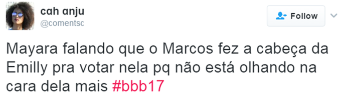Tweet Mayara (Foto: TV Globo)