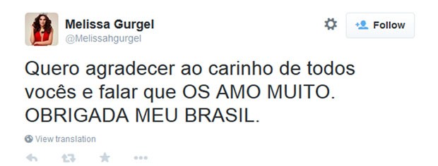 Candidata brasileira ao Miss Universo agradece aos fãs em rede social - vale este (Foto: Reprodução/ Twitter)