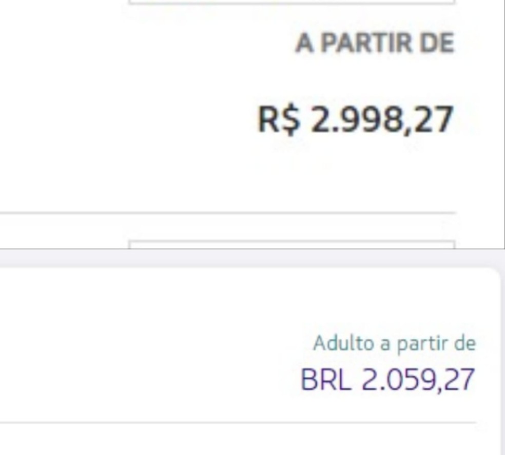 Preços se aproximam de R$ 3 mil apenas a ida — Foto: Reprodução