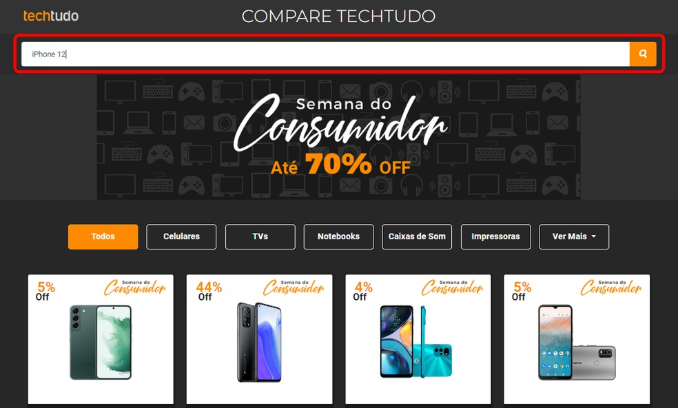 É possível pesquisar produtos para comprar mais barato no Compare TechTudo — Foto: Reprodução/Rodrigo Fernandes