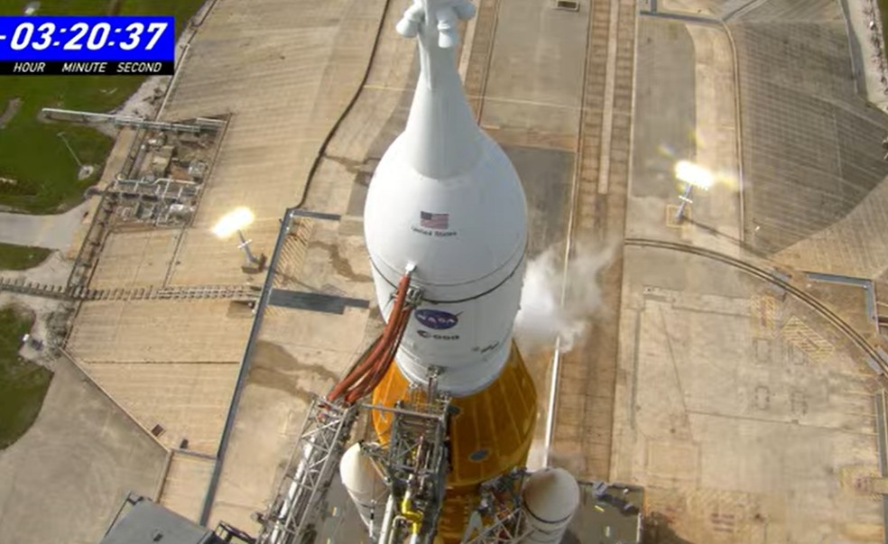 Equipe recomenda suspensão de voo da Artemis após vazamento no abastecimento de combustível — Foto: Reprodução/Nasa
