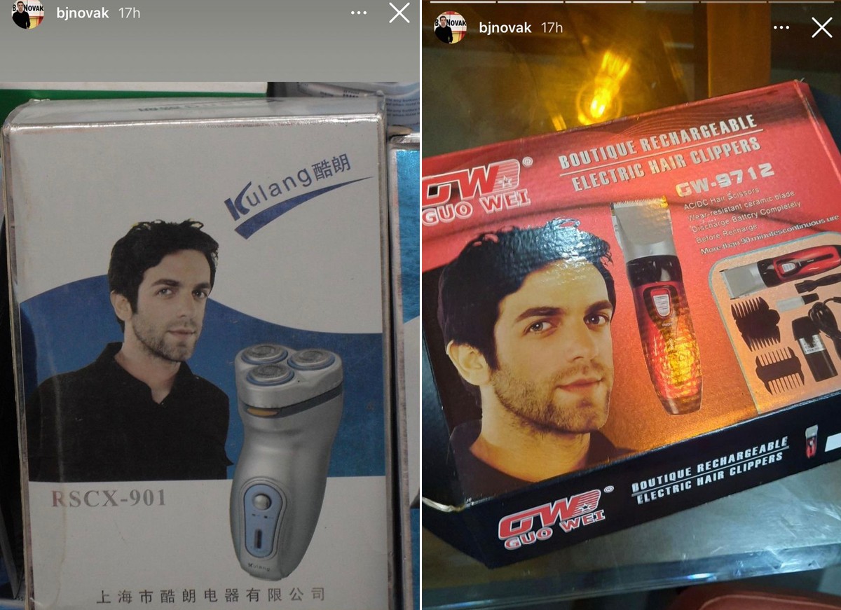 BJ Novak encontrou produtos espalhados pelo mundo com a sua foto (Foto: Reprodução / Instagram)