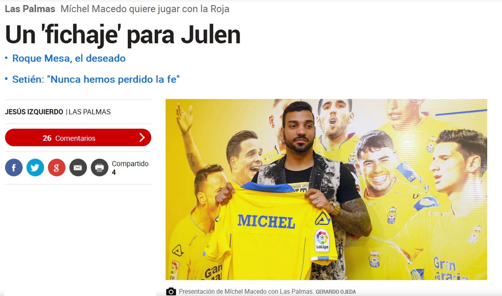 Michel Macedo, do Las Palmas, está decidido a defender a seleção da Espanha e 