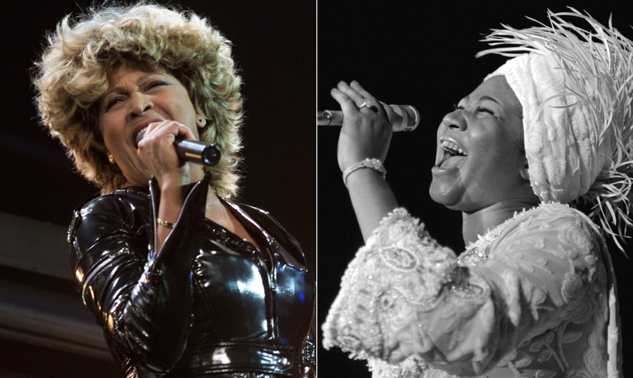As cantoras Tina Turner e Aretha Franklin