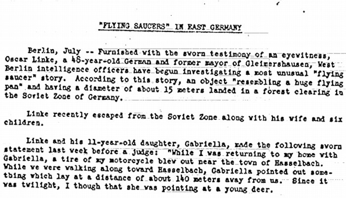 Relatório sobre a aparição de discos voadores na Alemanha, em 1952 (Foto: Reprodução/CIA)