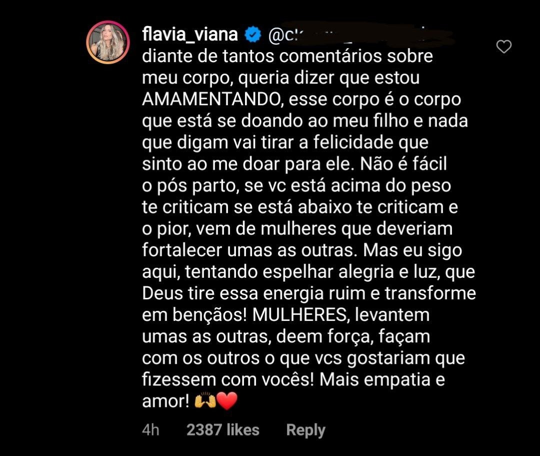 Flavia Viana rebate críticas (Foto: Reprodução/Instagram)
