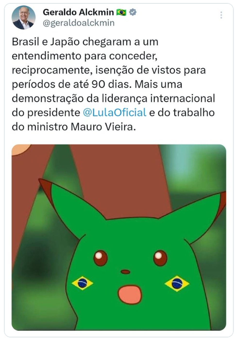 Alckmin divulga programa de isenção de vistos com meme — Foto: Reprodução/Twitter