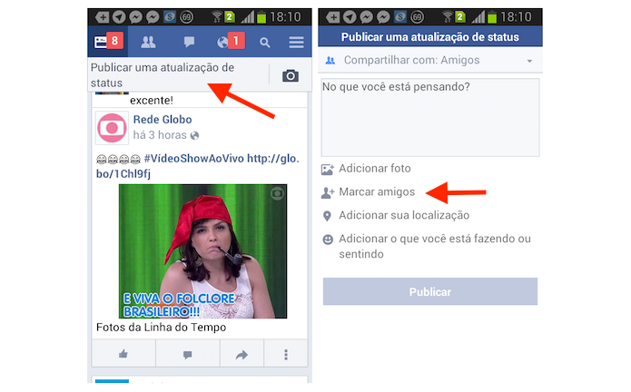 Acessando a ferramenta para marcar amigos em uma postagem no Facebook Lite para Android (Foto: Reprodução/Marvin Costa)