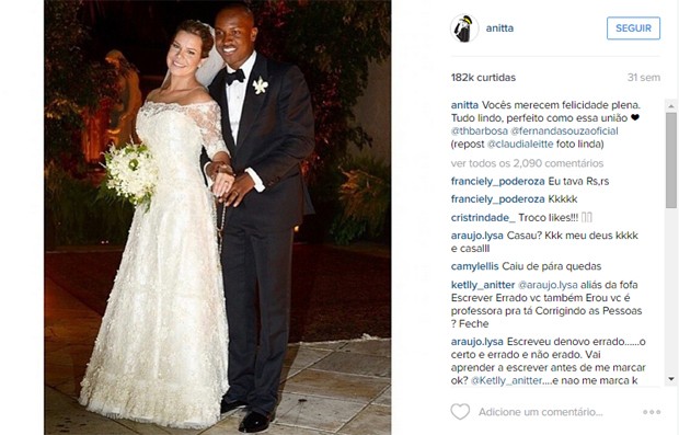 Foto mais curtida de Anitta é do casamento de Thiaguinho (Foto: Reprodução Instagram)