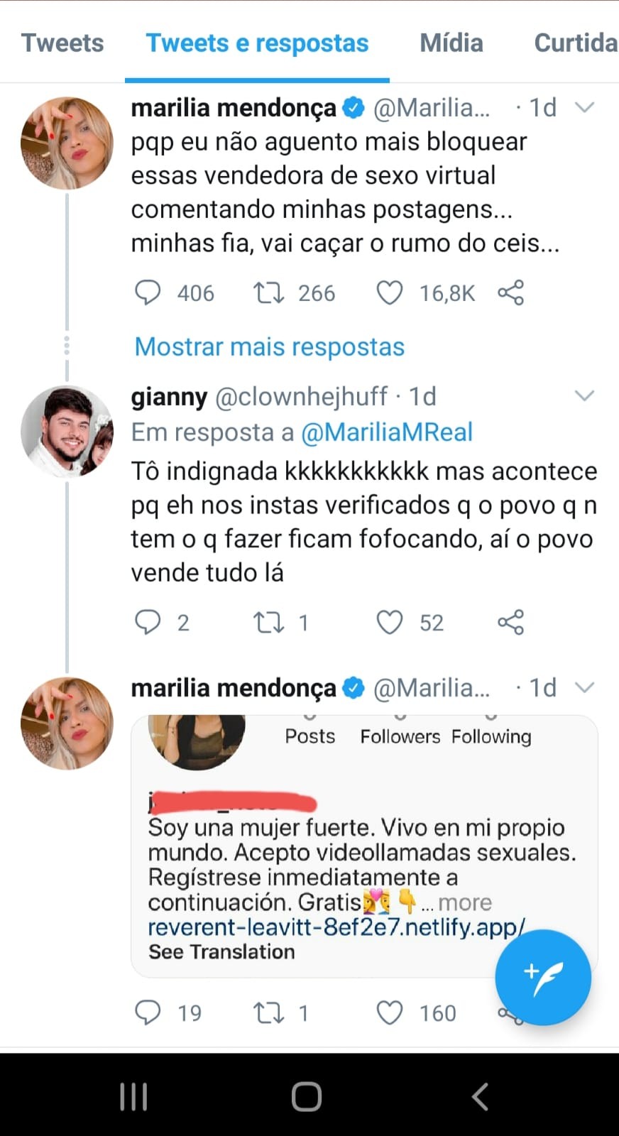 Marília Mendonça reclama de seguidora oferecendo sexo virtual  (Foto: Reprodução)