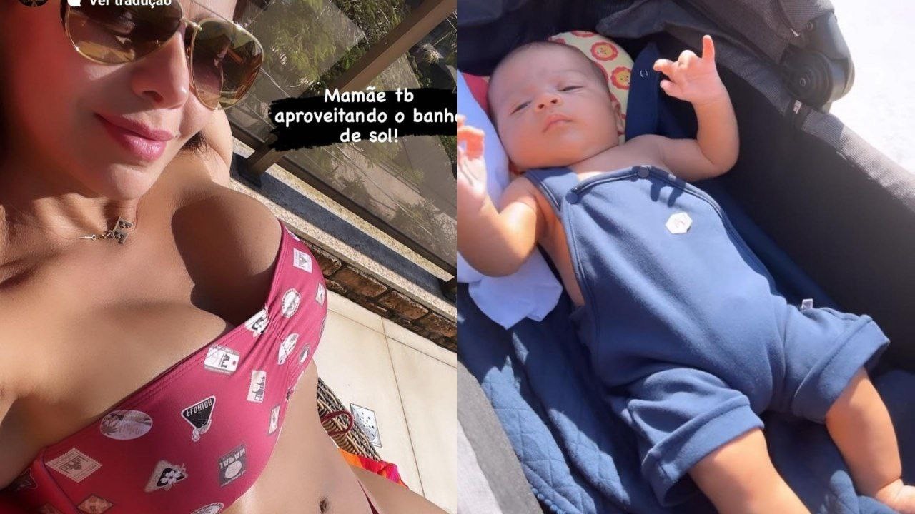 Viviane Araújo toma banho de sol com o filho: 'Mamãe também está aproveitando' (Foto: Reprodução / Instagram)